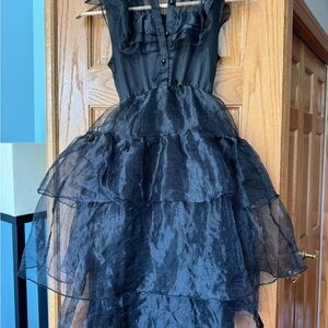 EUC Uporpor Wednesday Addams LED Elegant Black Tiered Dress Size 6